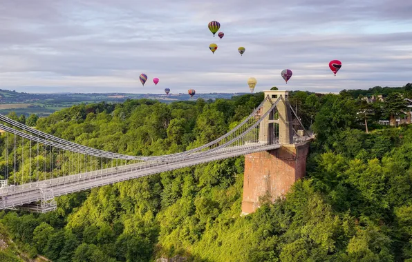 Picture bridge, balloons, England, panorama, England, Bristol, Bristol, Avon Gorge, Clifton Suspension Bridge, Clifton, Clifton suspension …