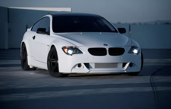 Picture roof, white, bmw, BMW, Parking, white, front view, e63