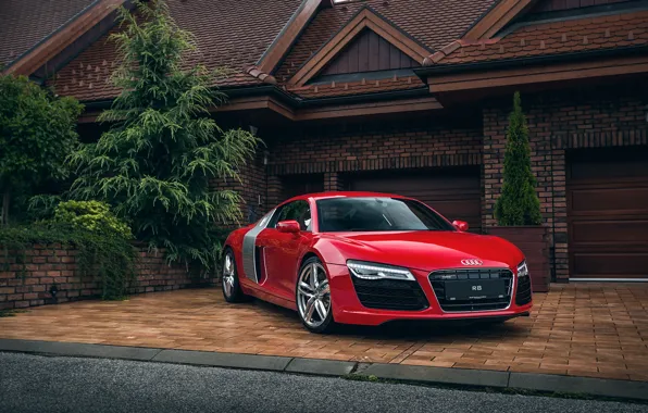 Picture audi, red, house, garage