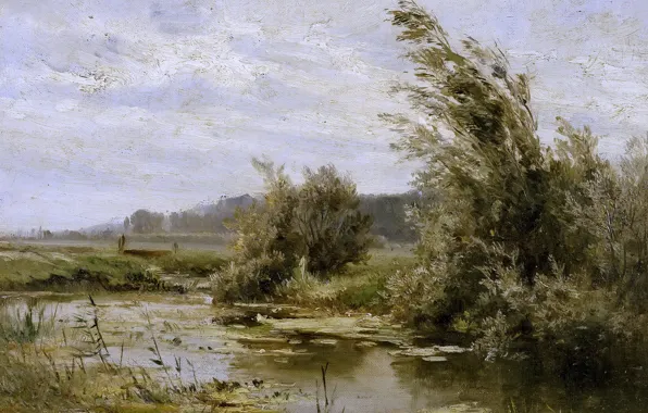 Picture trees, nature, picture, Carlos de Haes, Landscape with a Pond