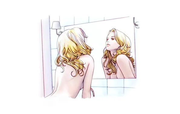 Picture girl, morning, mirror
