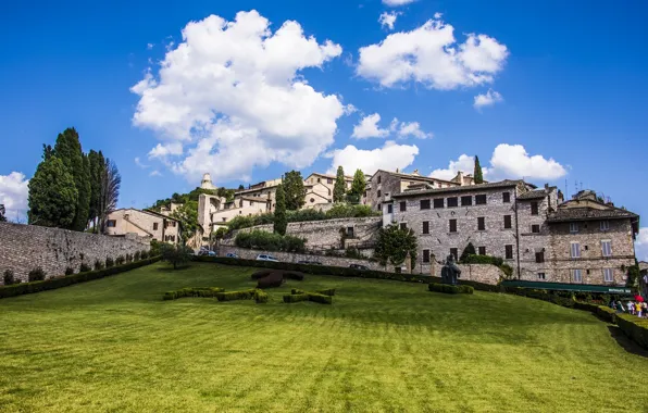 Picture building, Italy, lawn, Italy, Assisi, Assisi