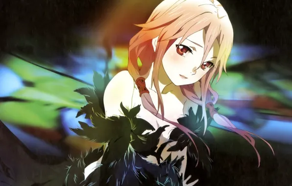 Picture look, leaves, girl, Anime, inori, embarrassment