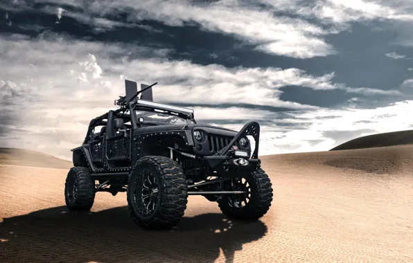 Picture black, desert, jeep, black, desert, front, machine gun, Wrangler, Jeep, Wrangler