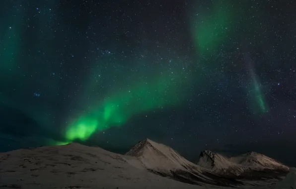 Picture the sky, stars, mountains, Northern lights, Norway