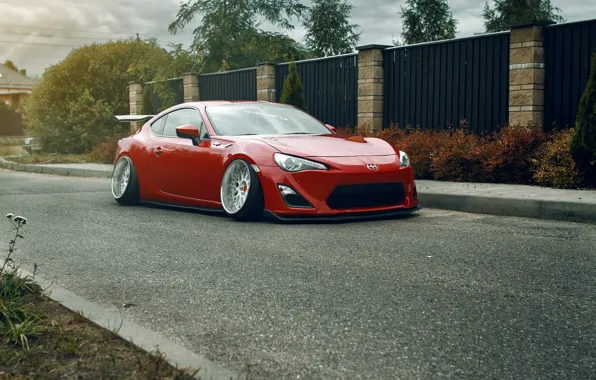 Picture red, white, wheels, subaru, toyota, jdm, tuning, front, face, low, brz, stance, gt86, scion, fr-s