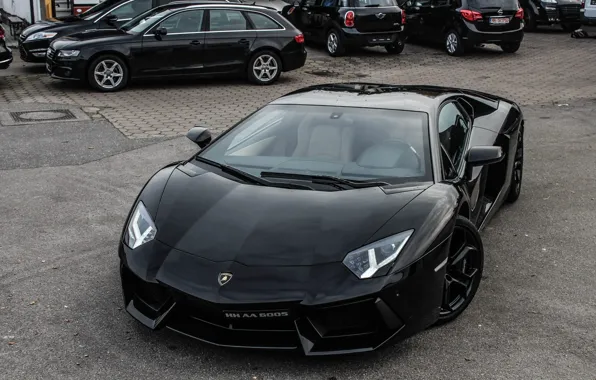 Picture reflection, black, lamborghini, black, front view, cars, aventador, lp700-4, Lamborghini, aventador