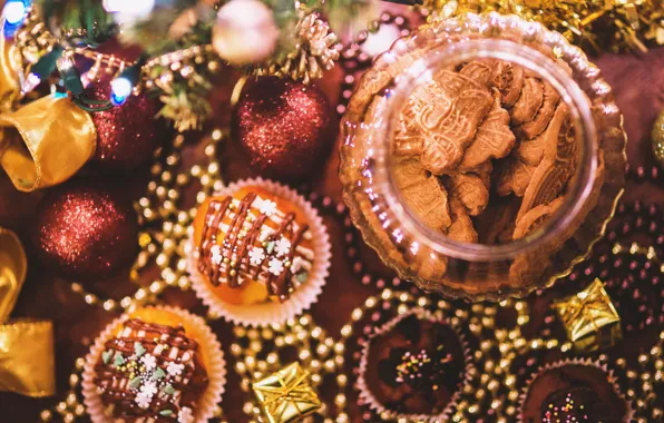 Picture new year, Christmas, christmas, new year, sweet, cookies, decoration, xmas, biscuits, muffins, cupcakes, 2016