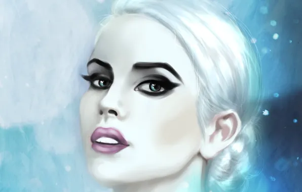 Picture cold, eyes, look, girl, snow, face, makeup, art, lips, white hair