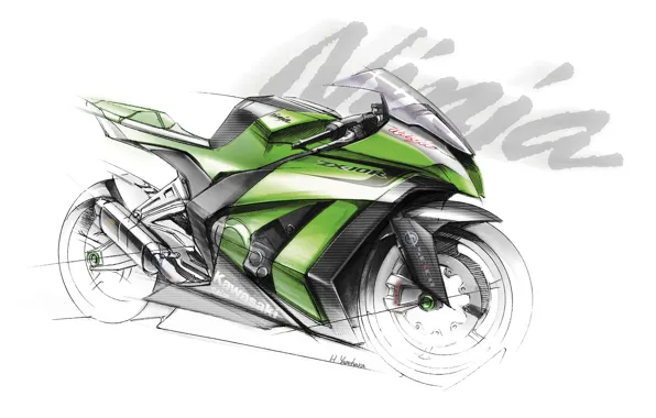 Picture motorcycle, Kawasaki, Ninja, the sketch, ZX-10R