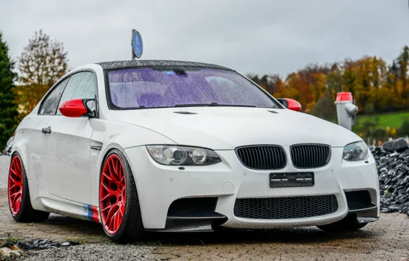 Picture bmw, turbo, red, white, rain, tuning, power, germany, low