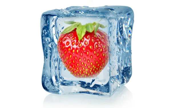 Picture ice, droplets, strawberry, berry