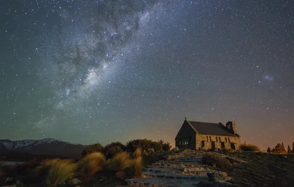 Picture stars, mountain, ladder, Church, The Milky Way, secrets