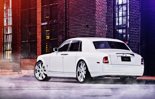 Picture white, street, Phantom, white, Rolls Royce, rear view, street, Phantom, Rolls Royce