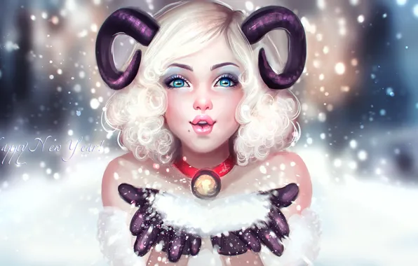 Picture eyes, look, girl, holiday, art, horns, happy new year, happy new year