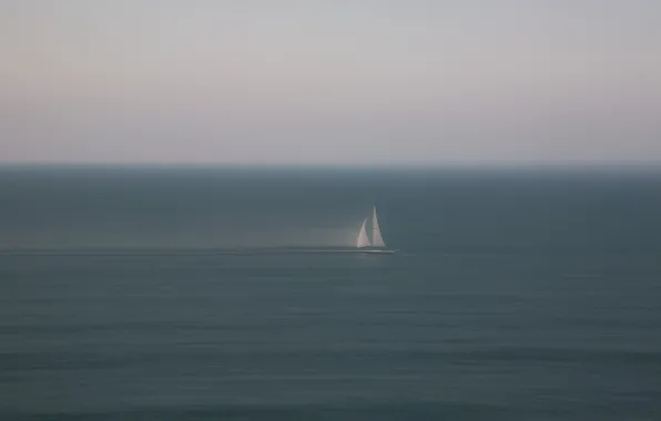 Picture sea, boat, minimalism, sail, haze