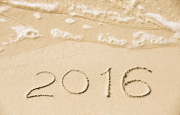 Picture sand, beach, New Year, figures, New Year, Happy, 2016