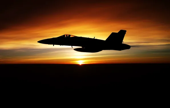 Picture the sun, sunset, fighter, flight, the plane