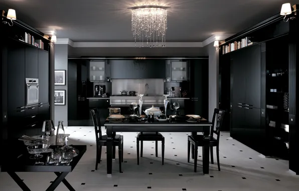 Picture design, table, black, furniture, chairs, interior, kitchen