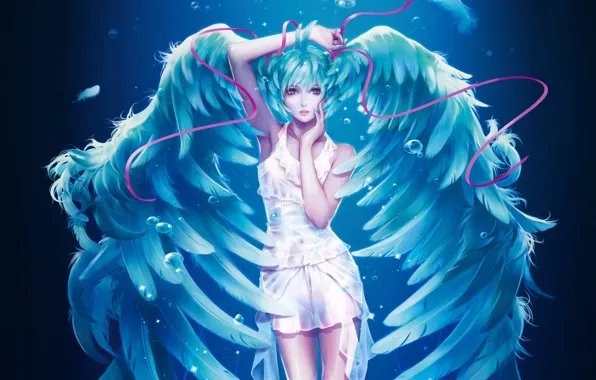 Picture girl, wings, feathers, art, tape, vocaloid, hatsune miku, Vocaloid, sae, revirth
