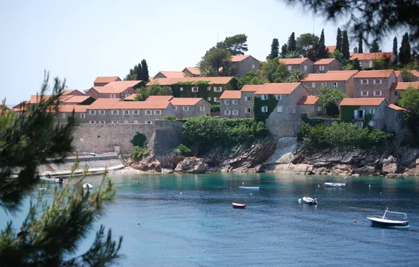 Picture sea, the city, Adriatica, SV.Stefan, Montenegro, Montenegro, Sveti Stefan island