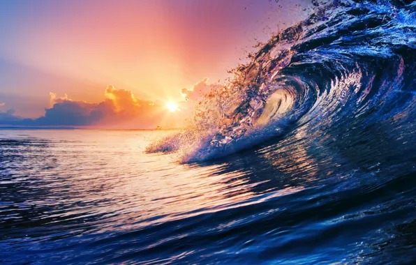 Picture sea, water, sunset, the ocean, wave, sky, sea, ocean, blue, splash, wave