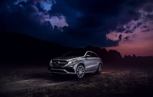 Picture Mercedes-Benz, Clouds, Front, AMG, SUV, Silver, GLE