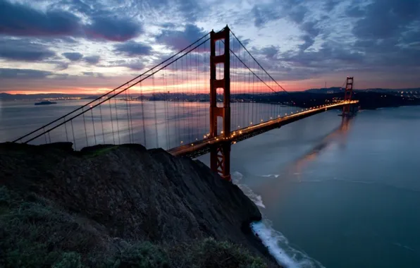 Picture bridge, river, dawn, Bay, Golden gate, America, San Francisco