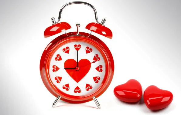 Picture white, color, love, red, arrows, watch, heart, alarm clock, hearts, dial