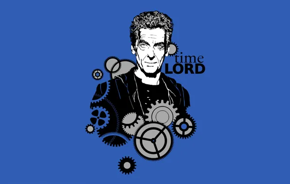 Picture look, smile, art, gear, actor, male, Doctor Who, blue background, Doctor Who, gear, Peter Capaldi, …