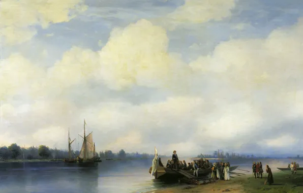 Picture oil, Canvas, Ivan AIVAZOVSKY, Peter I on the Neva, (1817-1900). Visit