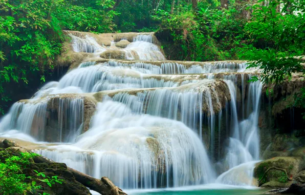 Picture forest, stream, waterfall, Thailand, Kanchanaburi, Erawan Waterfall, Erawan