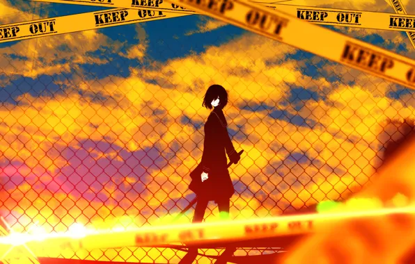 Picture the sky, girl, the sun, clouds, sunset, weapons, the fence, katana, anime, art, form, schoolgirl, …