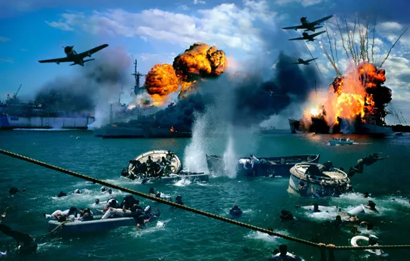 Picture SHIPS, WAR, FIGURE, BOATS, AIRCRAFT, EXPLOSIONS, SHOTS, Pearl, Pearl, SAILORS, ATTACK, ATTACK, Harbor, Harbor