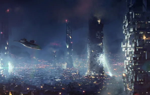 Picture the city, fiction, cyberpunk, aircraft, art, square enix, deus ex, eidos montreal, Deus Ex: Mankind …