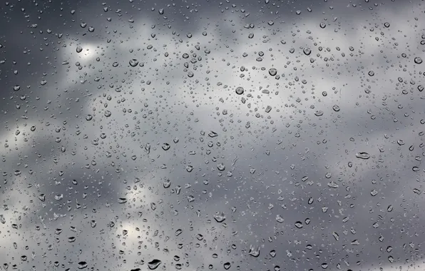 Picture glass, water, drops, clouds, rain, overcast