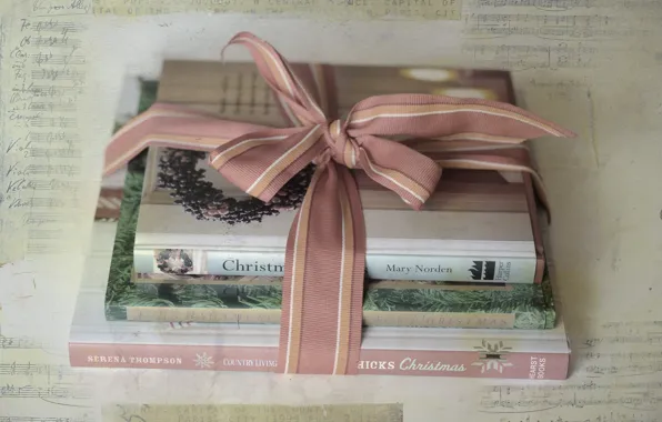Picture background, gift, books, texture, tape, bow, Christmas