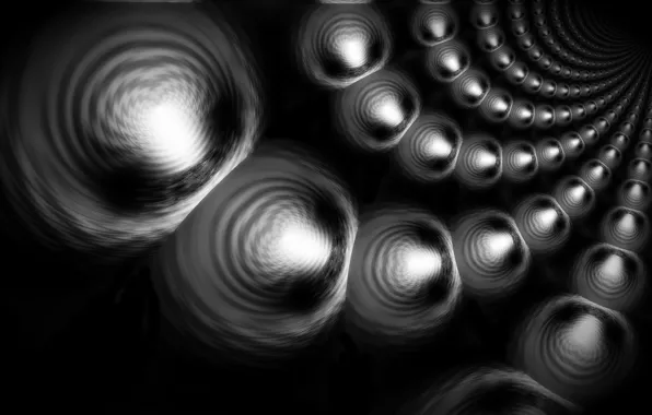 Picture abstraction, fantasy, balls, black and white, beads, black background, thread, pearls, photo manipulation