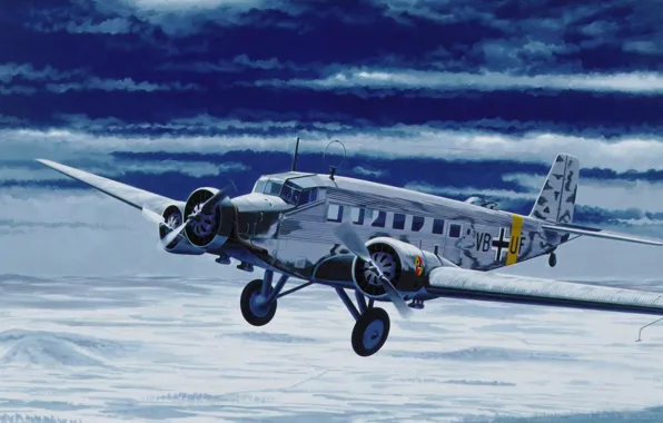 Picture art, airplane, painting, aviation, Junkers Ju 52