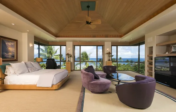 Picture pacific ocean, home, luxury, hawaii, bedroom, maui