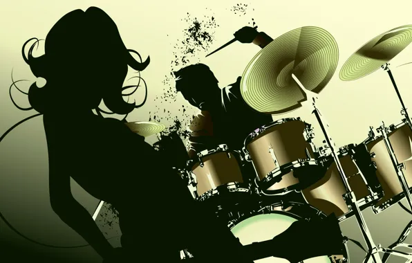 Picture girl, vector, silhouette, drums, dancing, disco