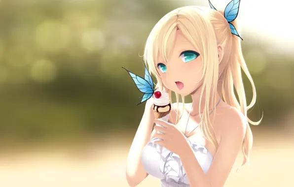 Picture butterfly, ice cream, girl, horn, sweet, boku wa tomodachi ga sukunai, kashiwazaki sena