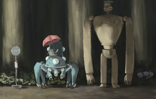 Picture parody, tachikoma, Ghost in the Shell, Totoro