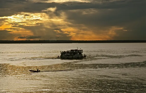 Picture Clouds, Sunset, Brazil, Brasil, Boat, Canoe, Amazonas, Rio Negro, Manaus, Black River