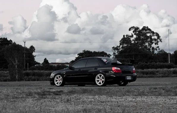 Picture clouds, sunset, Impreza, black and white