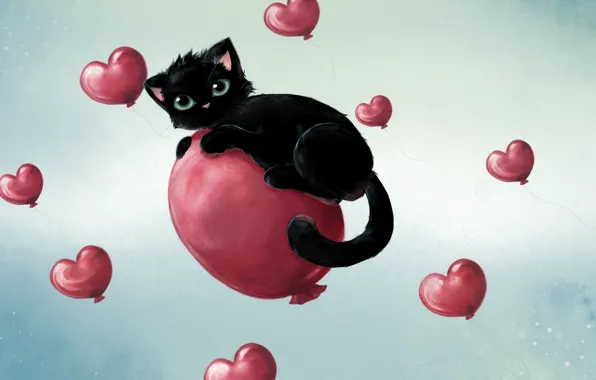 Picture balls, kitty, black, hearts, air