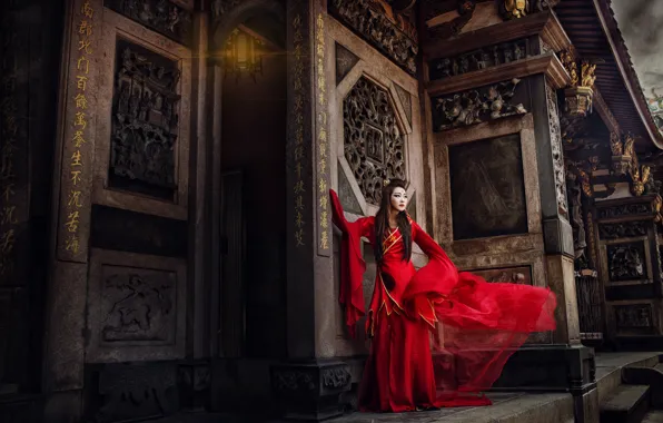 Picture style, dress, Asian, red dress
