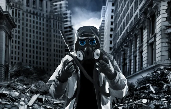 Picture Ruins, Gas mask, Building, Romantically Apocalyptic, Sniper, Shooter, Romance Of The Apocalypse