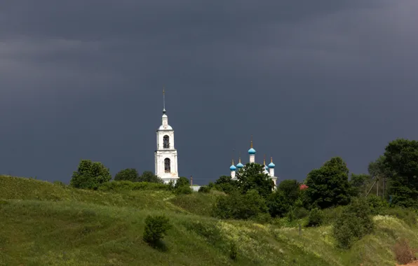 Picture the storm, the sky, clouds, storm, Church, temple, Russia, Orthodoxy, before the storm