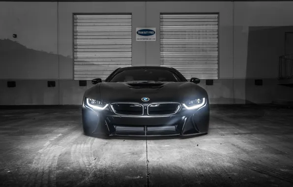 Picture bmw, wheels, black, tuning, night, face, germany, low, stance, electro car